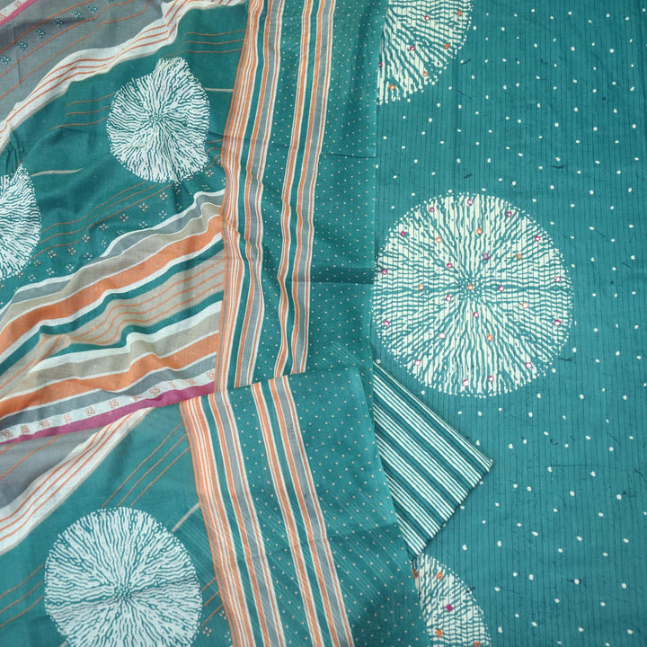 Riwayaat Teal Blue Mirror Work Printed Cotton Suit Set