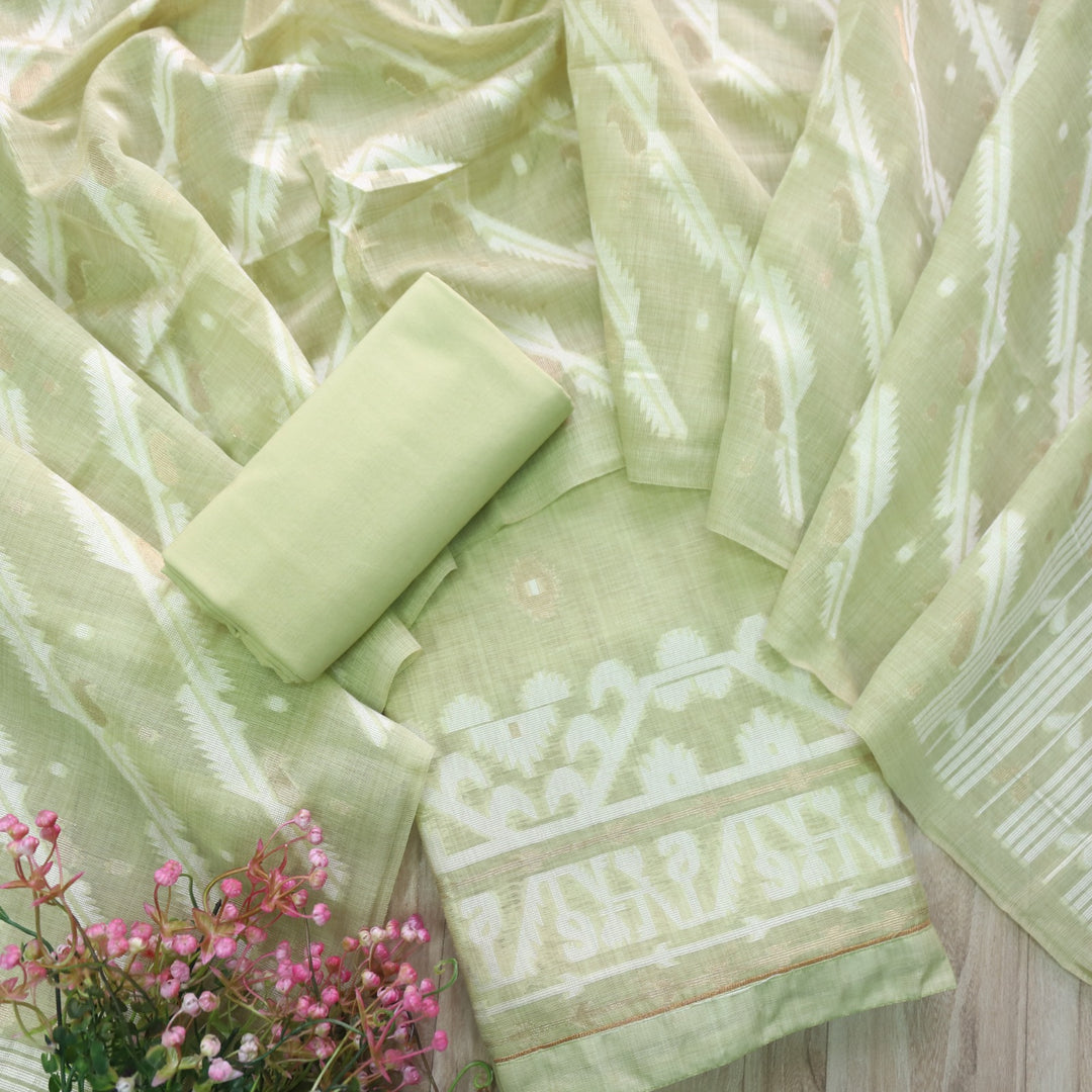 Jannat Fern Green Authentic Jamdani Top and Jamdani Dupatta