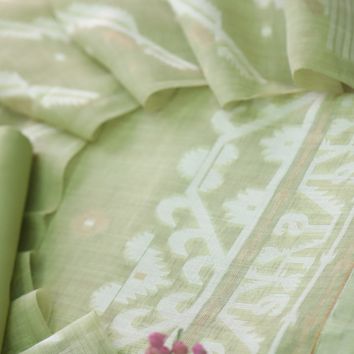 Jannat Fern Green Authentic Jamdani Top and Jamdani Dupatta