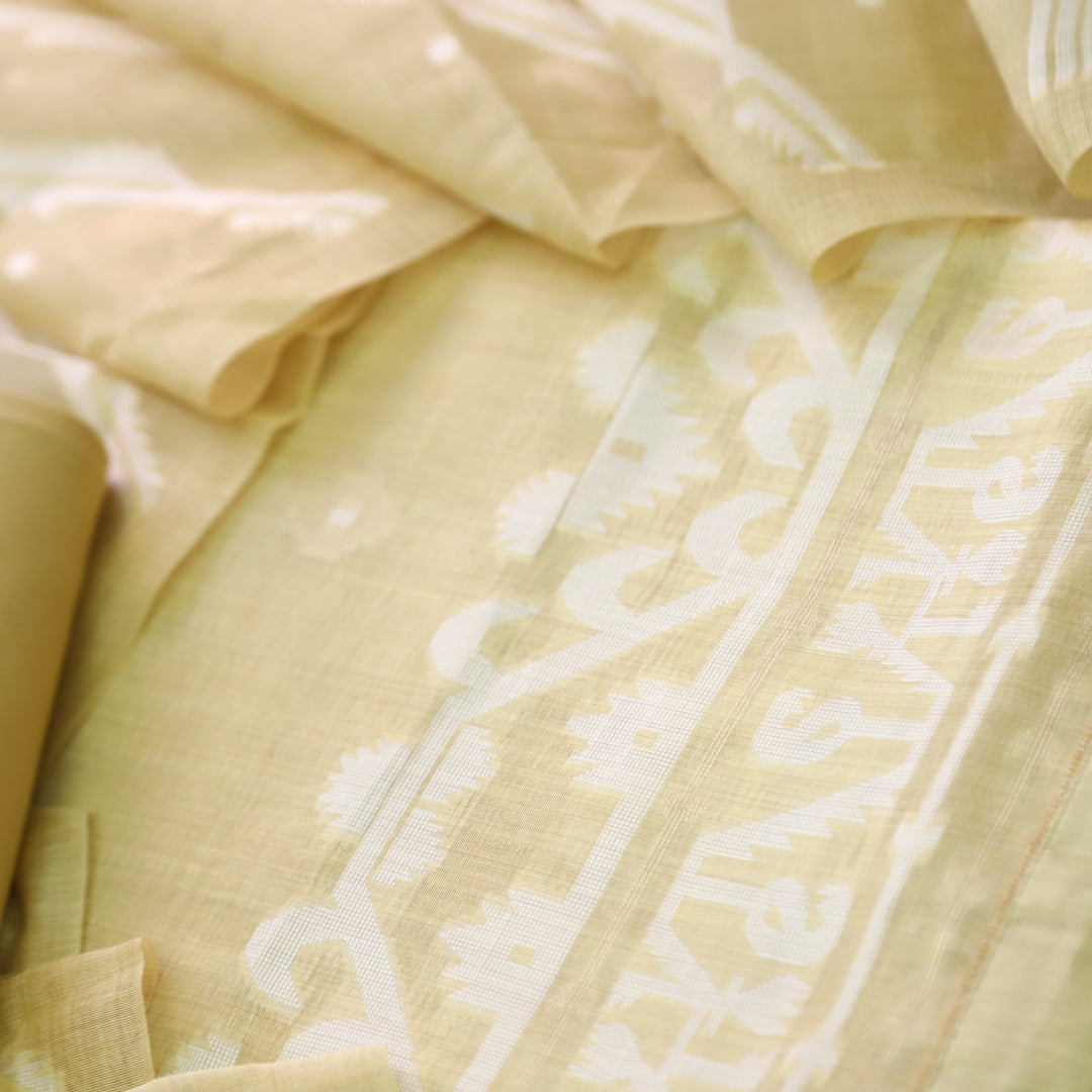 Jannat Bean Yellow Authentic Jamdani Top and Jamdani Dupatta