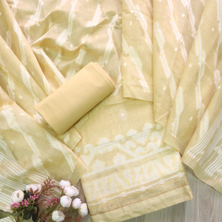 Jannat Bean Yellow Authentic Jamdani Top and Jamdani Dupatta