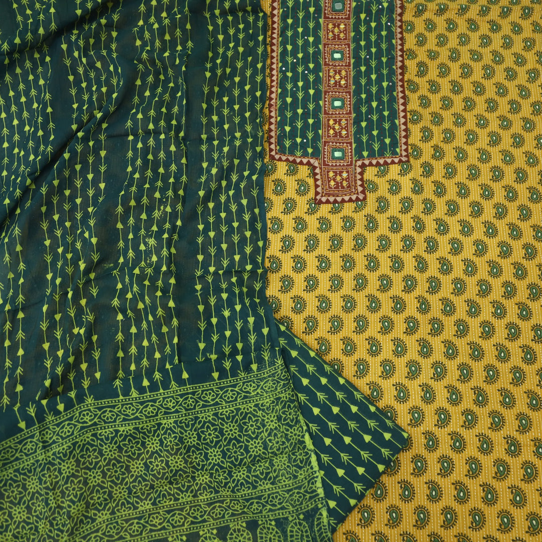 Ruhani Sunshine Yellow Ajrak Print Cotton Top With Printed Dupatta