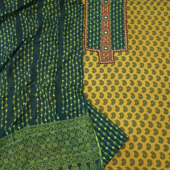 Ruhani Sunshine Yellow Ajrak Print Cotton Top With Printed Dupatta