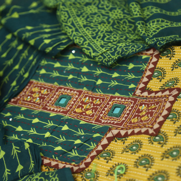 Ruhani Sunshine Yellow Ajrak Print Cotton Top With Printed Dupatta