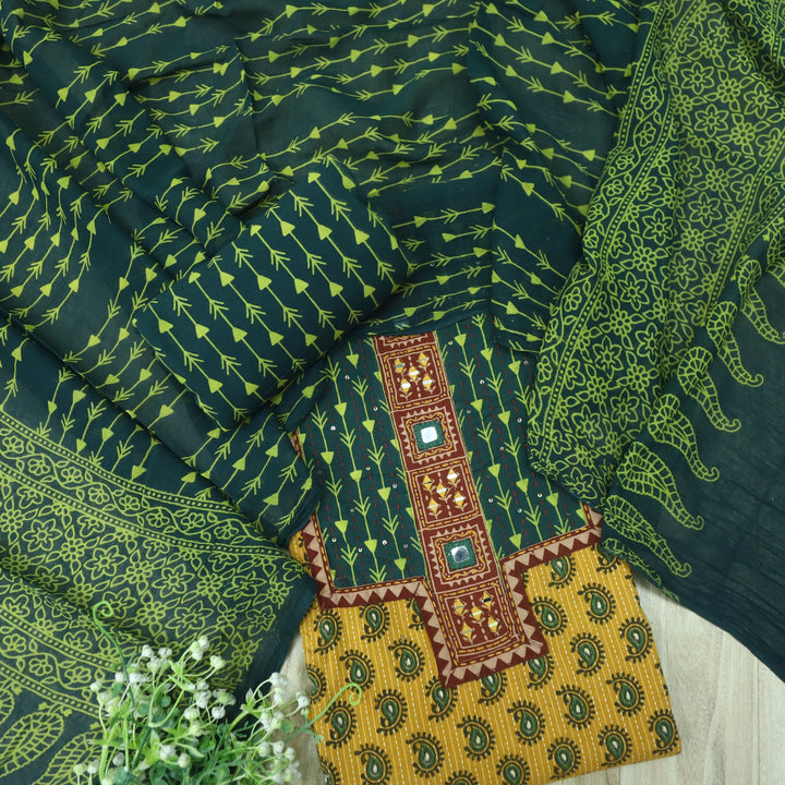 Ruhani Sunshine Yellow Ajrak Print Cotton Top With Printed Dupatta