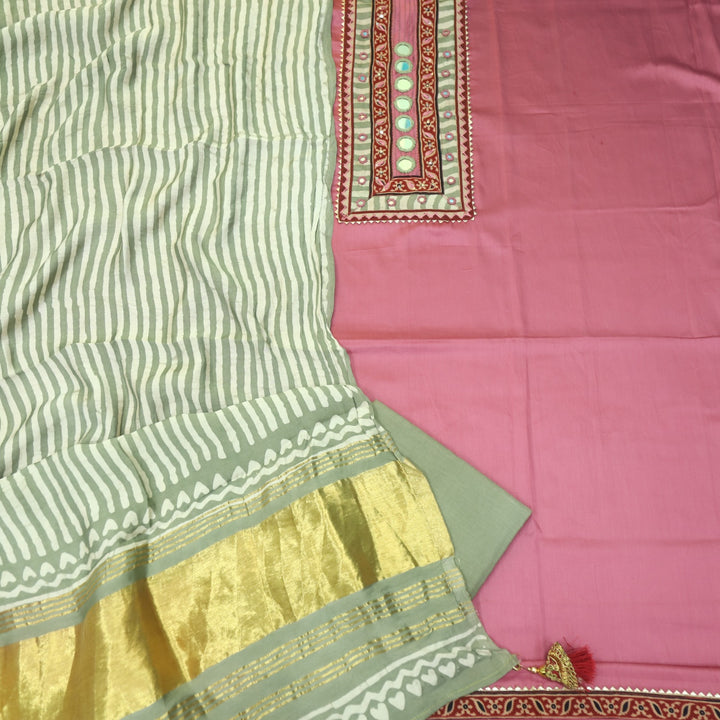 Farnaz Blush Pink Mirror Work Glazed Cotton Top with Gajji Silk Dupatta