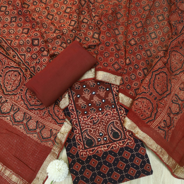 Khairiyat Faded Black Kutch Neck Inspired Neck Work Cotton Suit Set