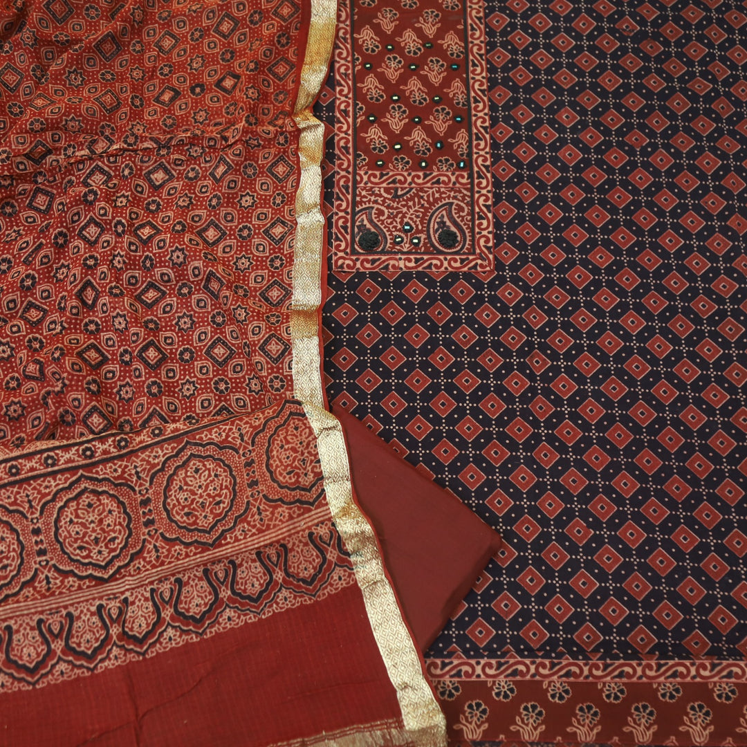 Khairiyat Faded Black Kutch Neck Inspired Neck Work Cotton Suit Set