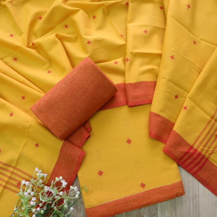 Madhubala Dijon Yellow Thread Weaved Handloom Cotton Suit Set