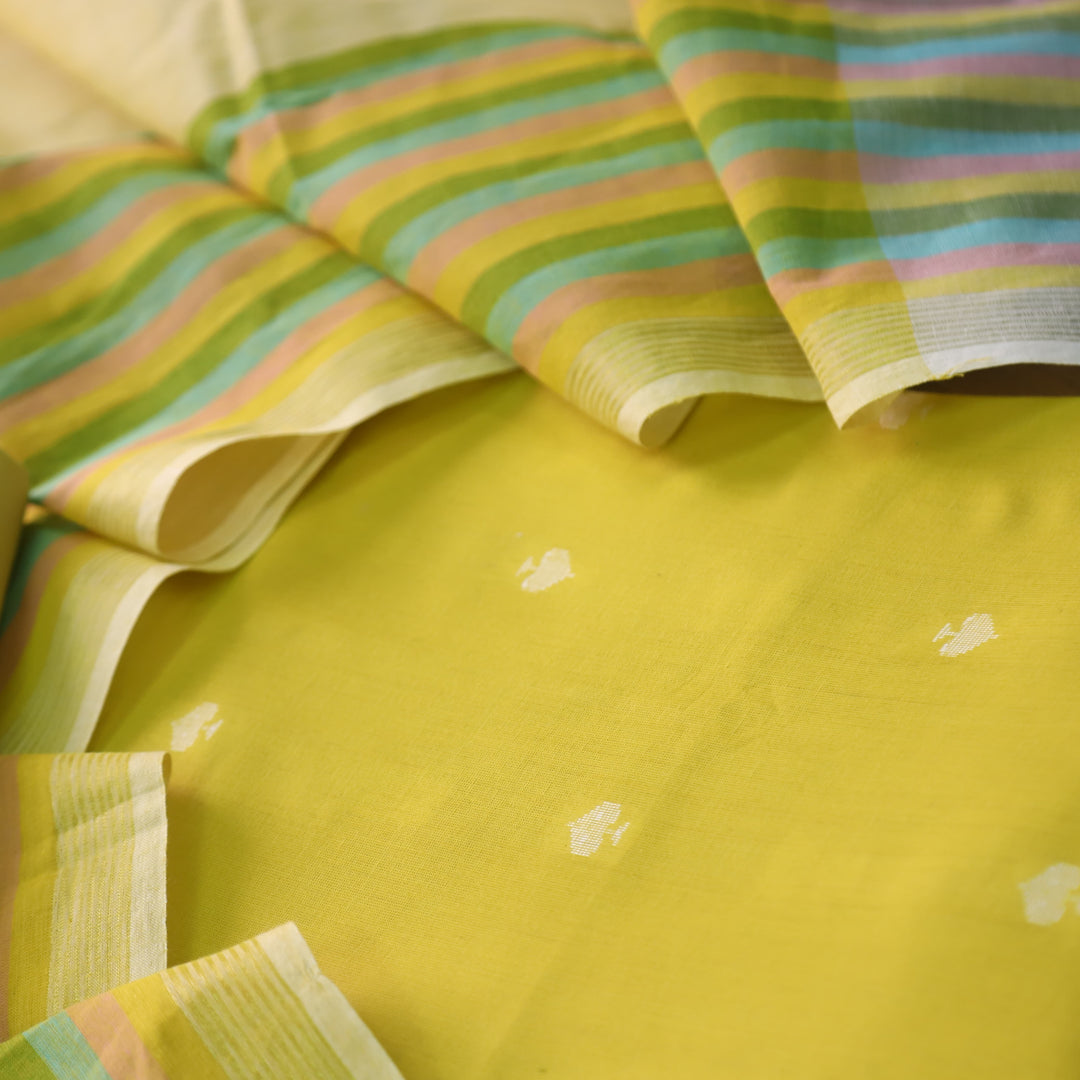 Pankudi Sunflower Yellow All Over Thread Weaved Work Cotton Suit Set