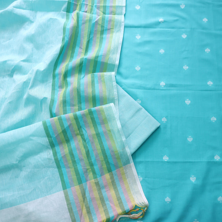 Pankudi Aasmani Blue All Over Thread Weaved Work Cotton Suit Set