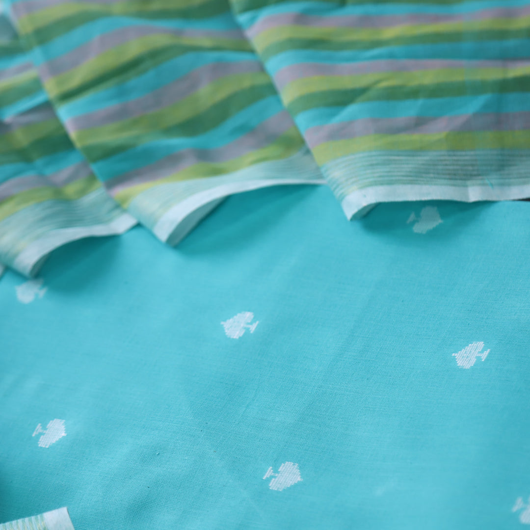 Pankudi Aasmani Blue All Over Thread Weaved Work Cotton Suit Set