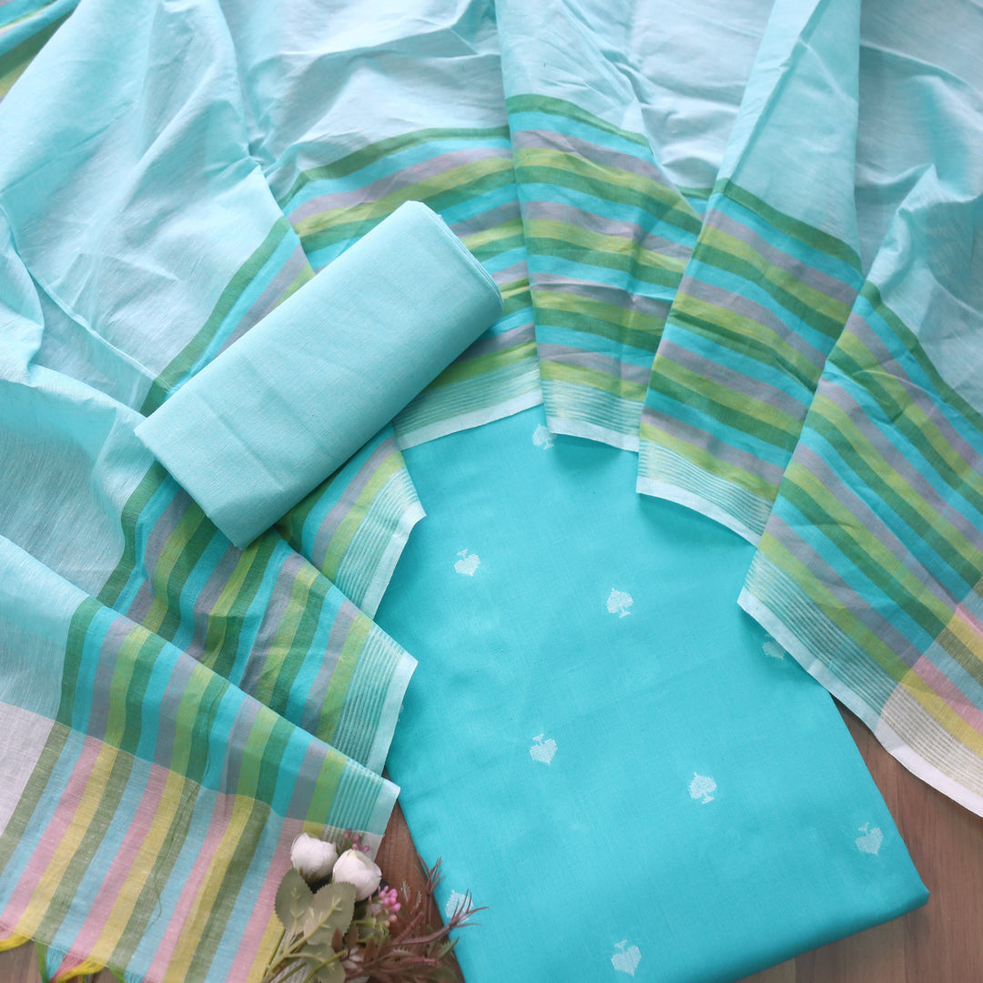 Pankudi Aasmani Blue All Over Thread Weaved Work Cotton Suit Set