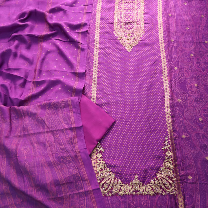 Naari Jamuni Puple Zari Woven Brocade Patch Silk Set