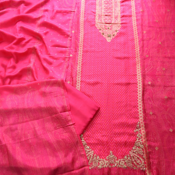 Naari Rani Pink Zari Woven Brocade Patch Silk Set