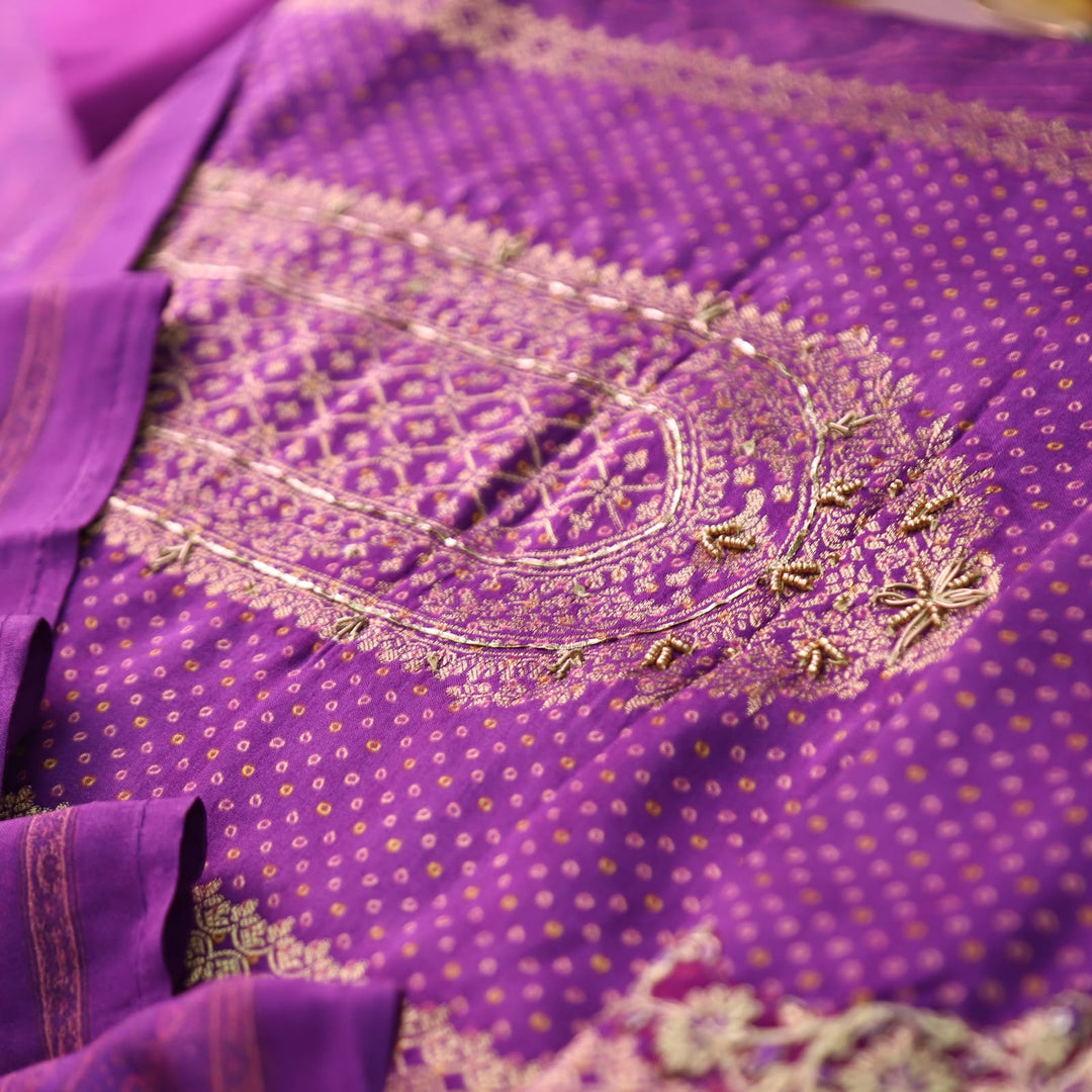 Naari Jamuni Puple Zari Woven Brocade Patch Silk Set