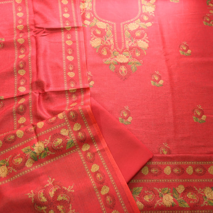 Mahima Crimson Pink Digital Kashmiri Printed Semi Pashmina Winter Set