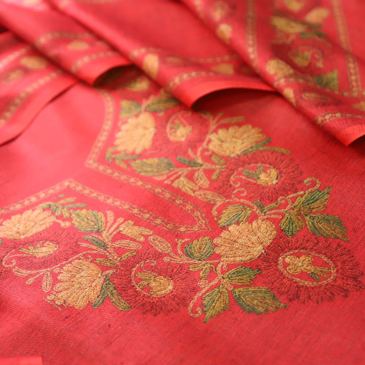 Mahima Crimson Pink Digital Kashmiri Printed Semi Pashmina Winter Set