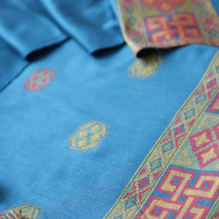 बेगमजान Space Blue Kullu Thread Weaved Hem Semi Pashmina Winter Suit Set