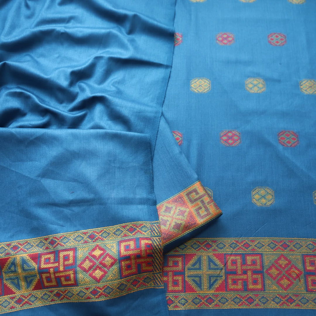 बेगमजान Space Blue Kullu Thread Weaved Hem Semi Pashmina Winter Suit Set