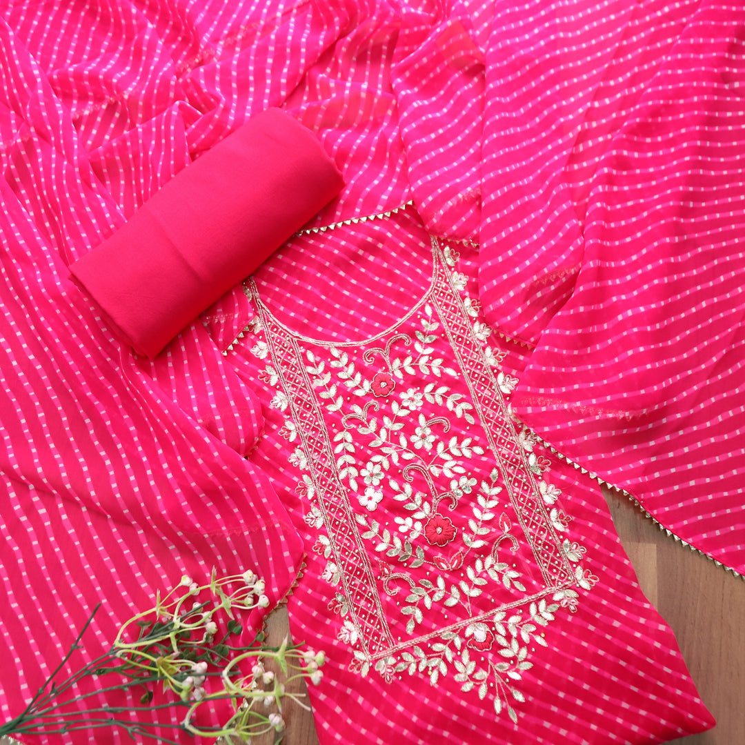 Mourya Rani Pink Embellished Work Leheriya Georgette Set