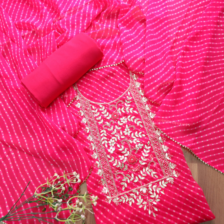 Mourya Rani Pink Embellished Work Leheriya Georgette Set