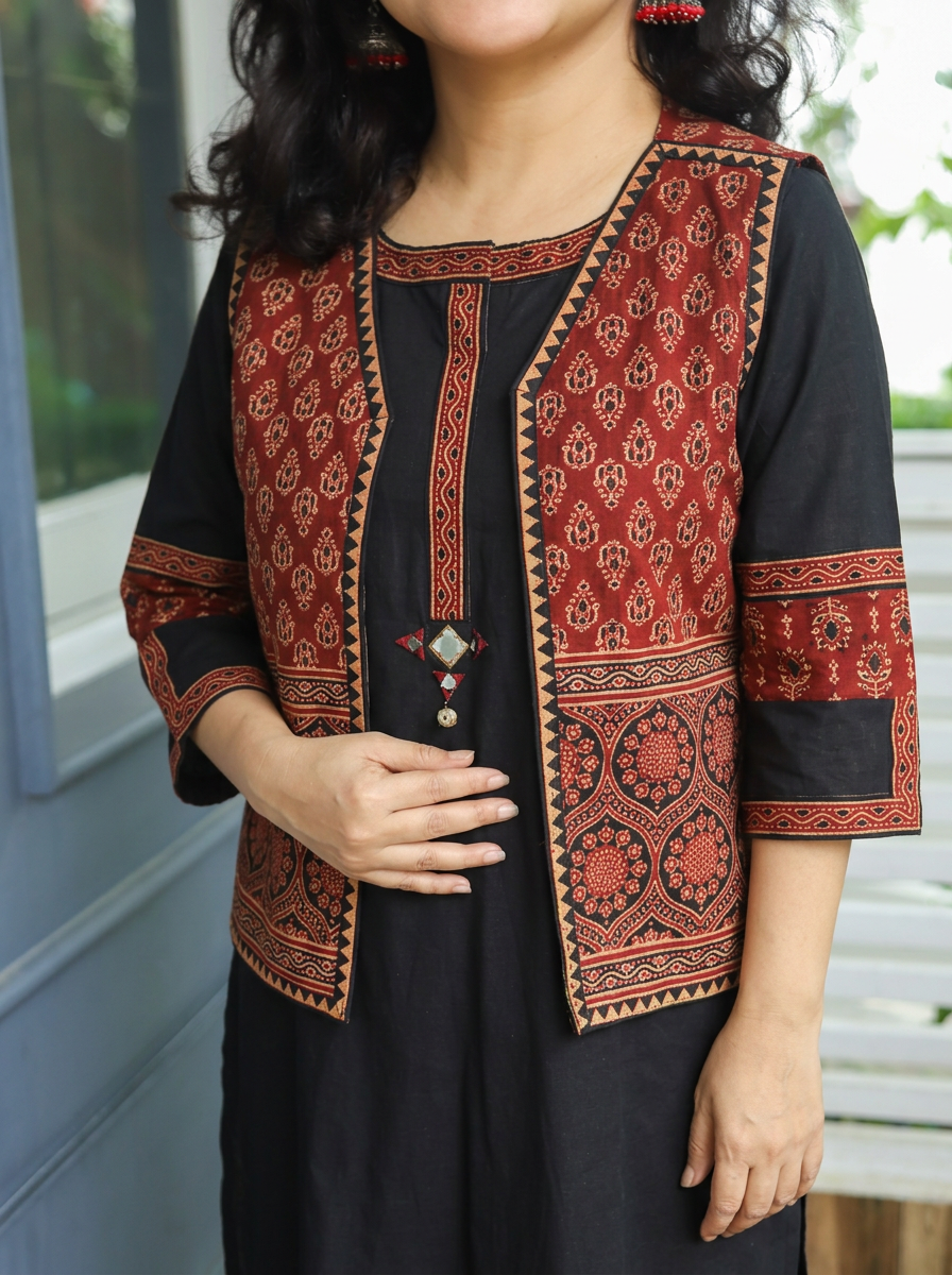 Sanjj Ebony Black Co-ord Set with Gamthi Print Jacket