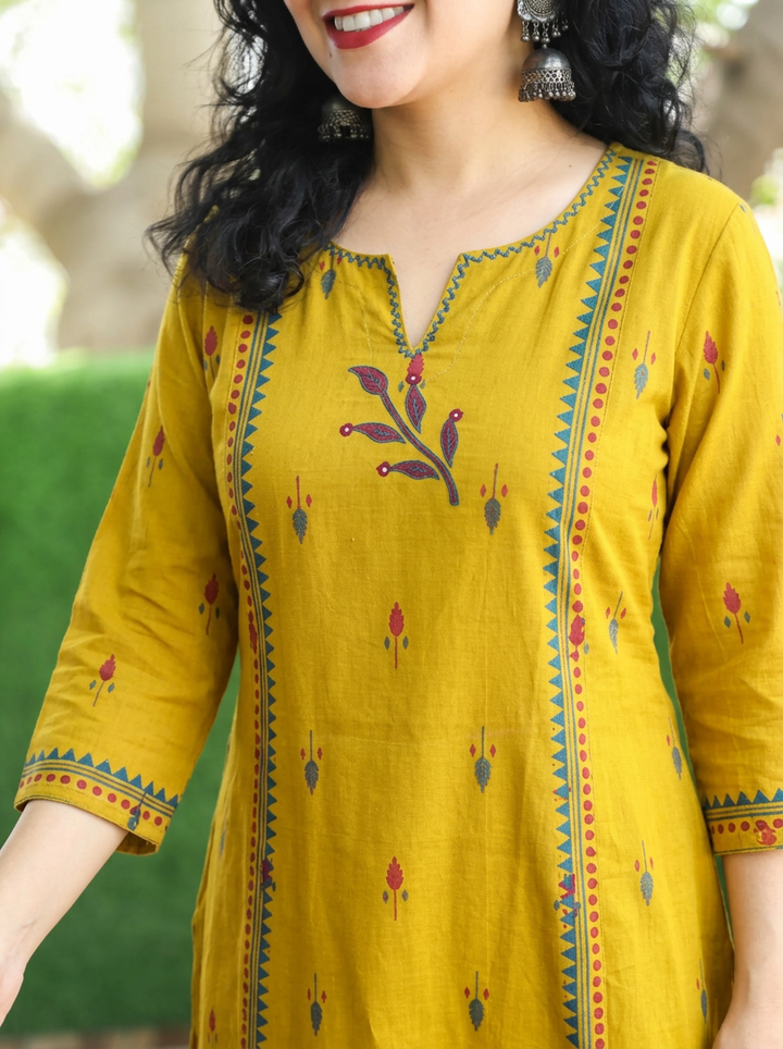 Aasumi Yellow Pigment Print South Cotton Woven 2 Piece Set