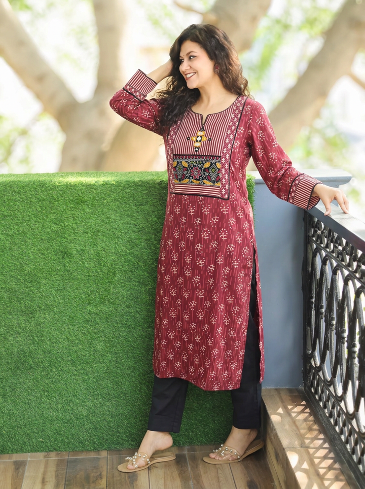 Arya Blush Mauve Kutch Yoke Winter Twill Kurti