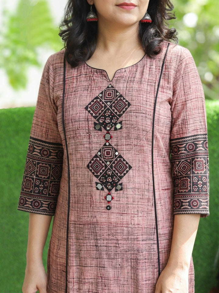 Madhvi Sand Beige Ajrakh Yoke Brush Painted Cotton 2 Piece Set