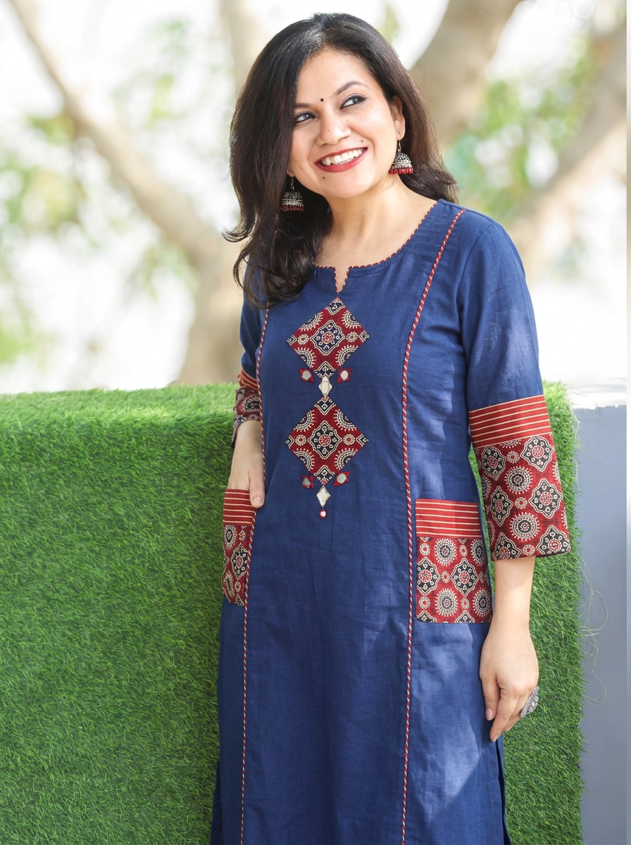 Karishma Royal Blue Ajrakh Patch with Mirror Panel Style Cotton Co-ord Set