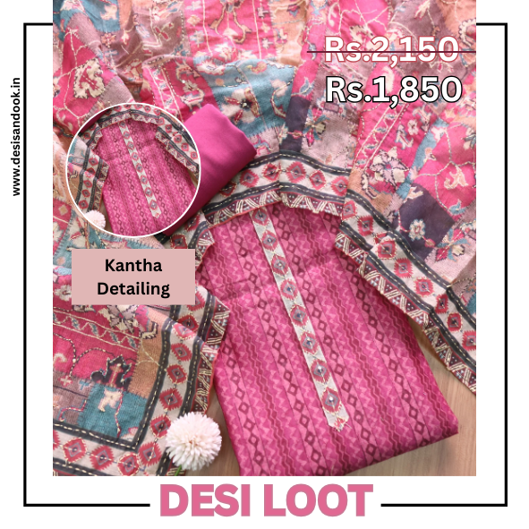 Kashvi Mauve Mulberry Kantha Embroidery Digital Printed Chanderi Suit Set
