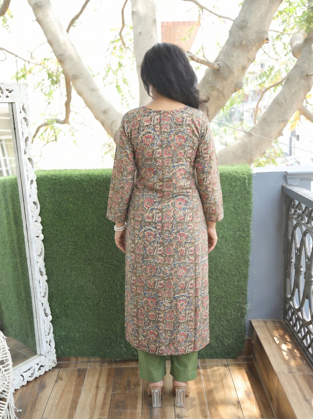 Darla Olive Green Kalamkari Cotton 2 PIece Set