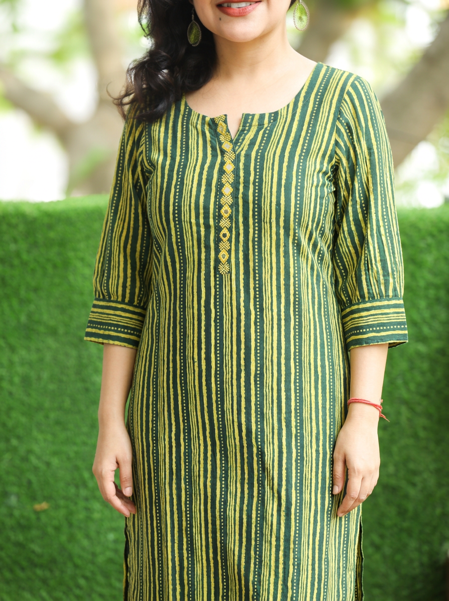 Noopuri Lime Green Stripe Printed Cotton Co-ord Set