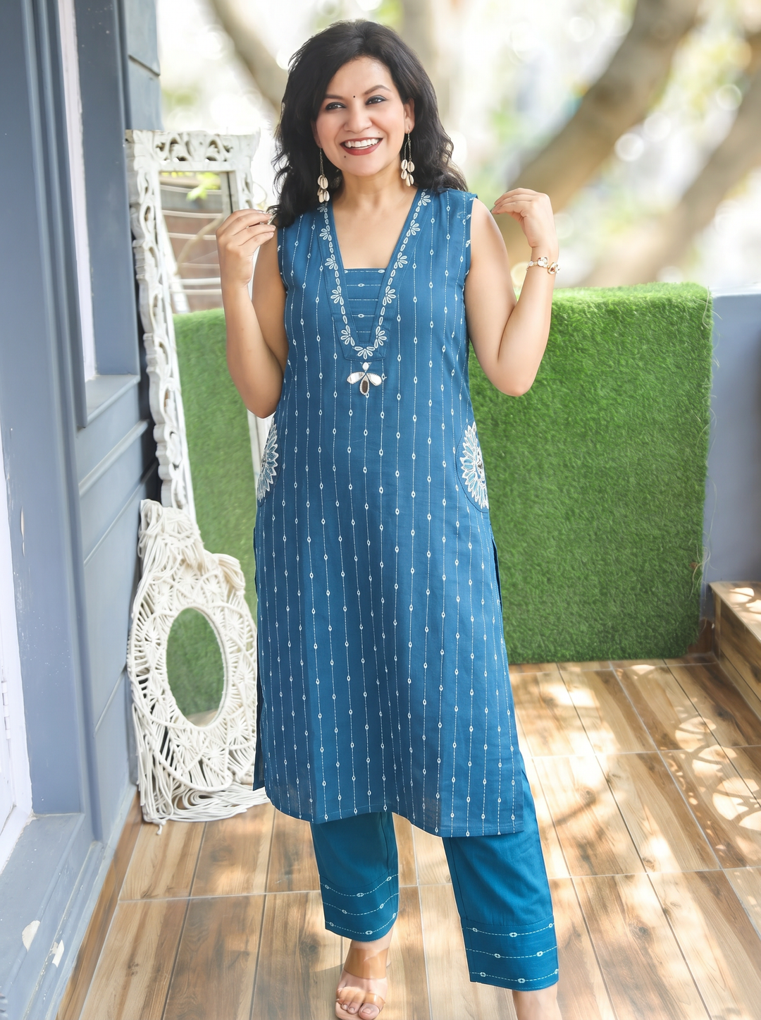 Seyran Persian Blue Mirror & Weaved Cotton Co-ord Set