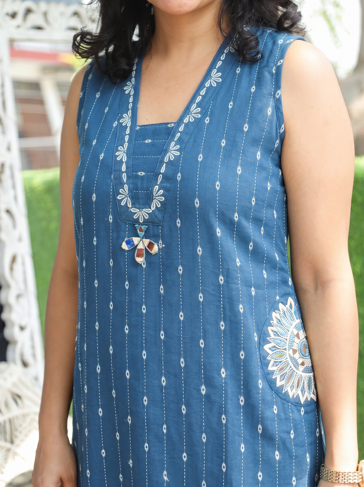 Seyran Persian Blue Mirror & Weaved Cotton Co-ord Set