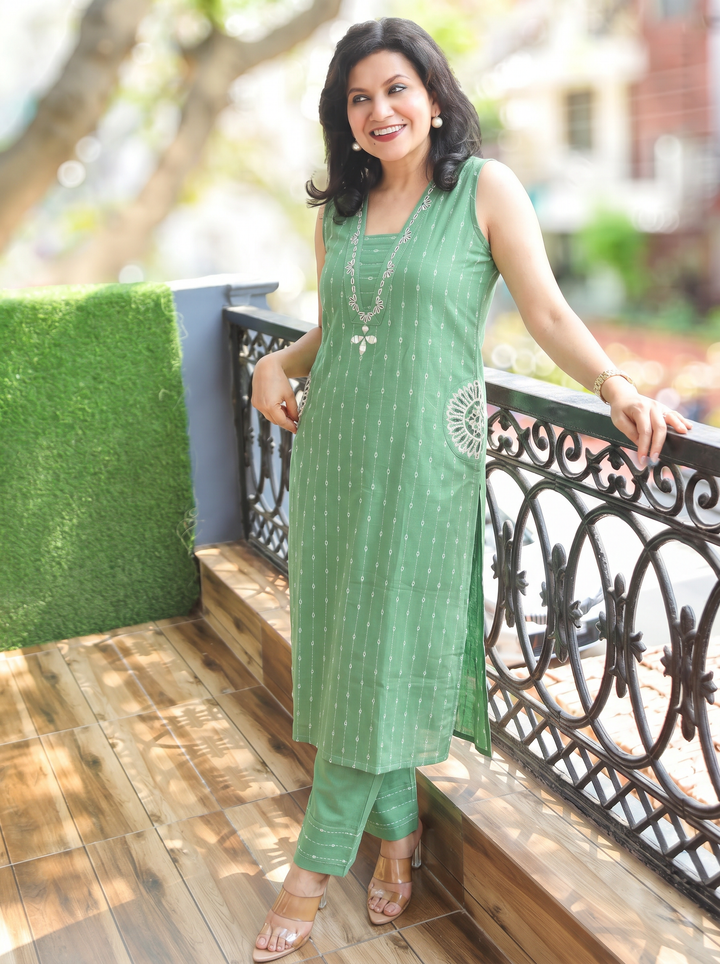 Seyran Sage Mint Mirror & Weaved Cotton Co-ord Set