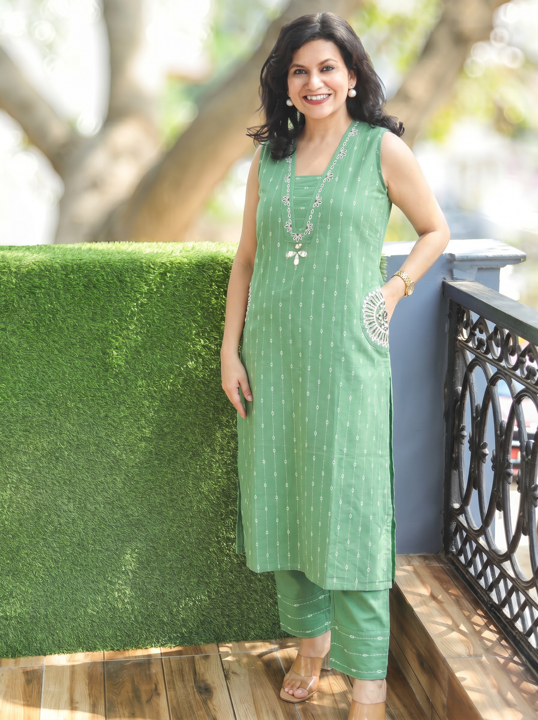 Seyran Sage Mint Mirror & Weaved Cotton Co-ord Set