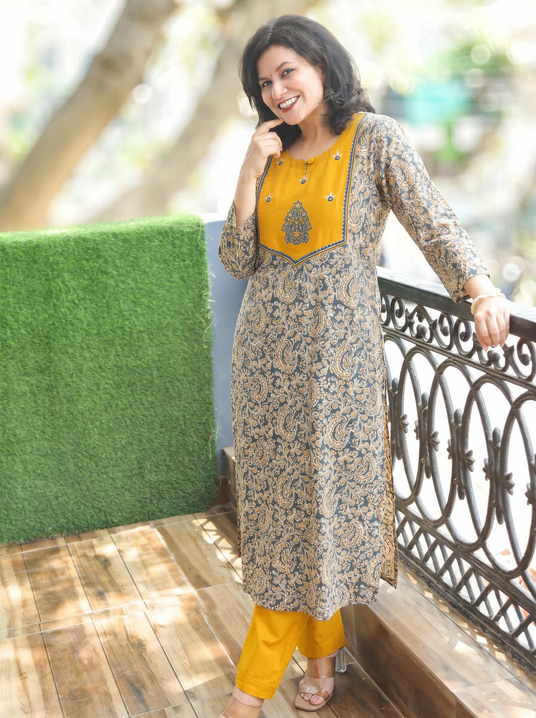 Raya Yellow Green Pure Kalamkari Cotton Kurti