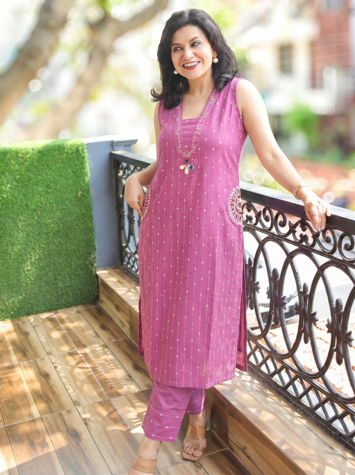Seyran Orchid Lilac Mirror & Weaved Cotton Co-ord Set