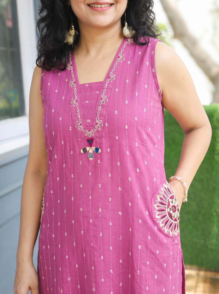 Seyran Orchid Lilac Mirror & Weaved Cotton Co-ord Set
