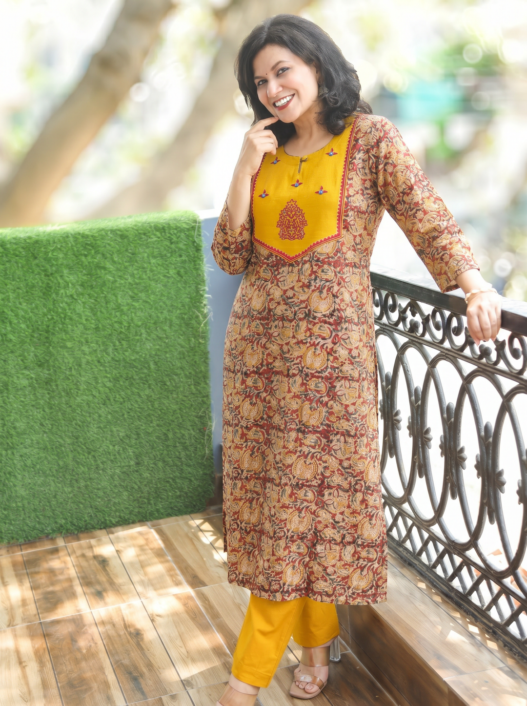 Raya Yellow Red Pure Kalamkari Cotton Kurti