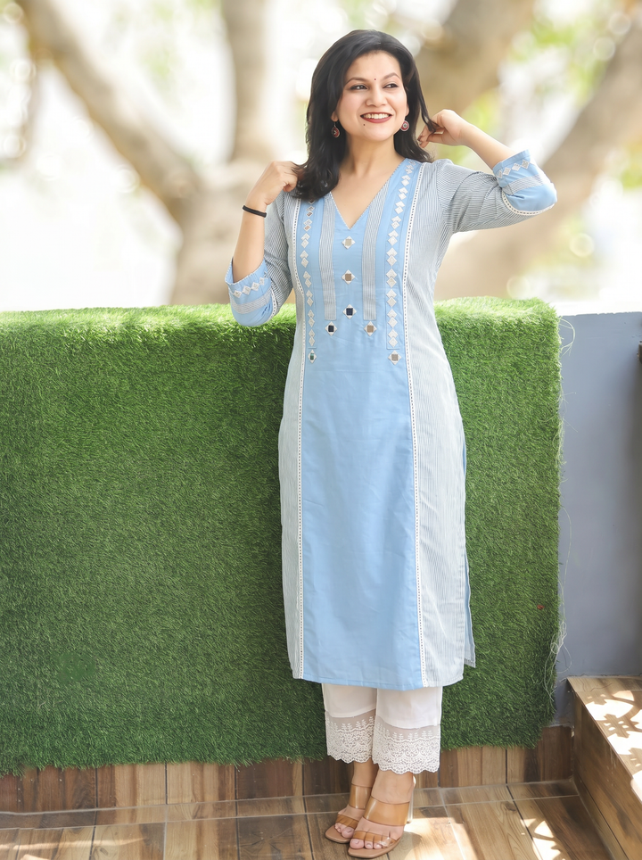 Sanj Powder Blue South Cotton Kurti