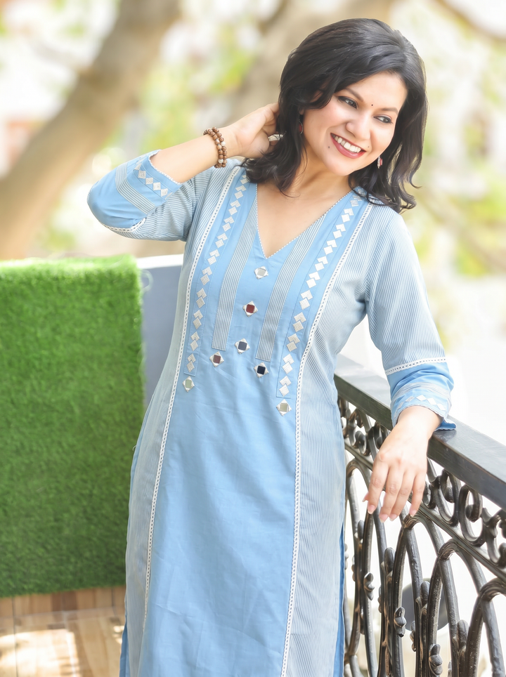 Sanj Powder Blue South Cotton Kurti