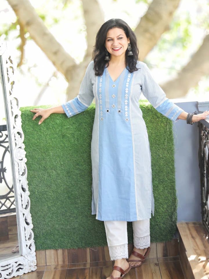 Sanj Powder Blue South Cotton Kurti