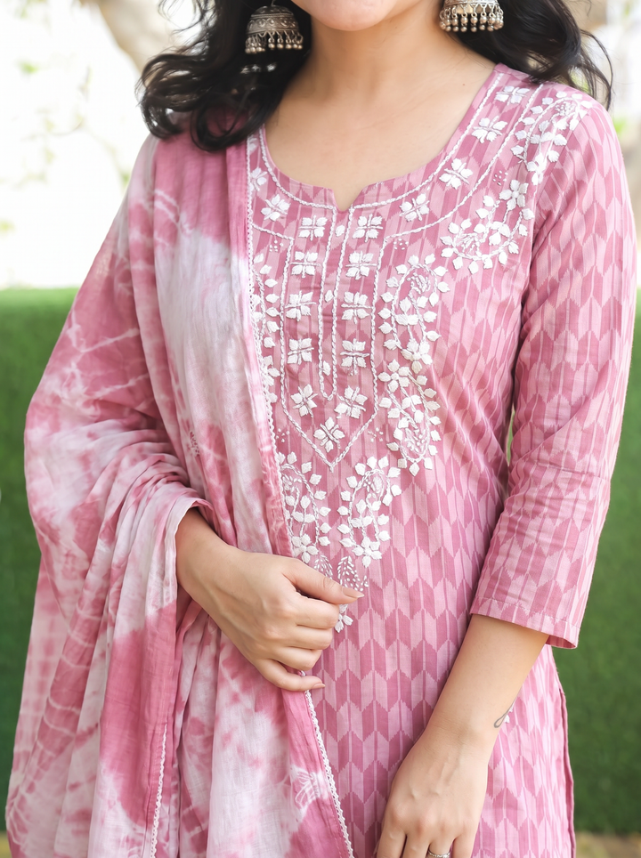 Kira Helio Mauve Applique Cotton 3 Piece Set