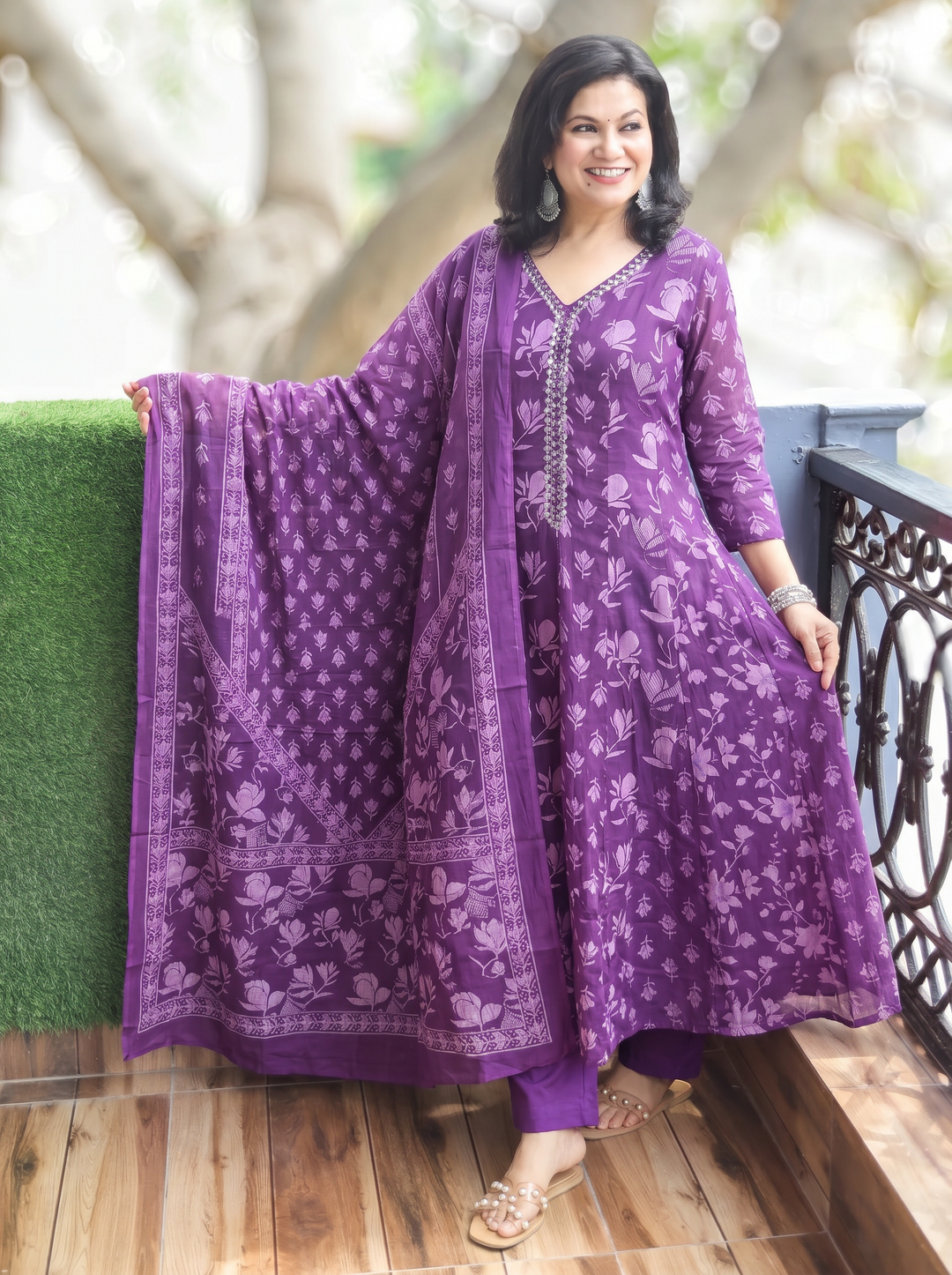 Bella Berry Purple Patra Mul Cotton 3 Piece Set