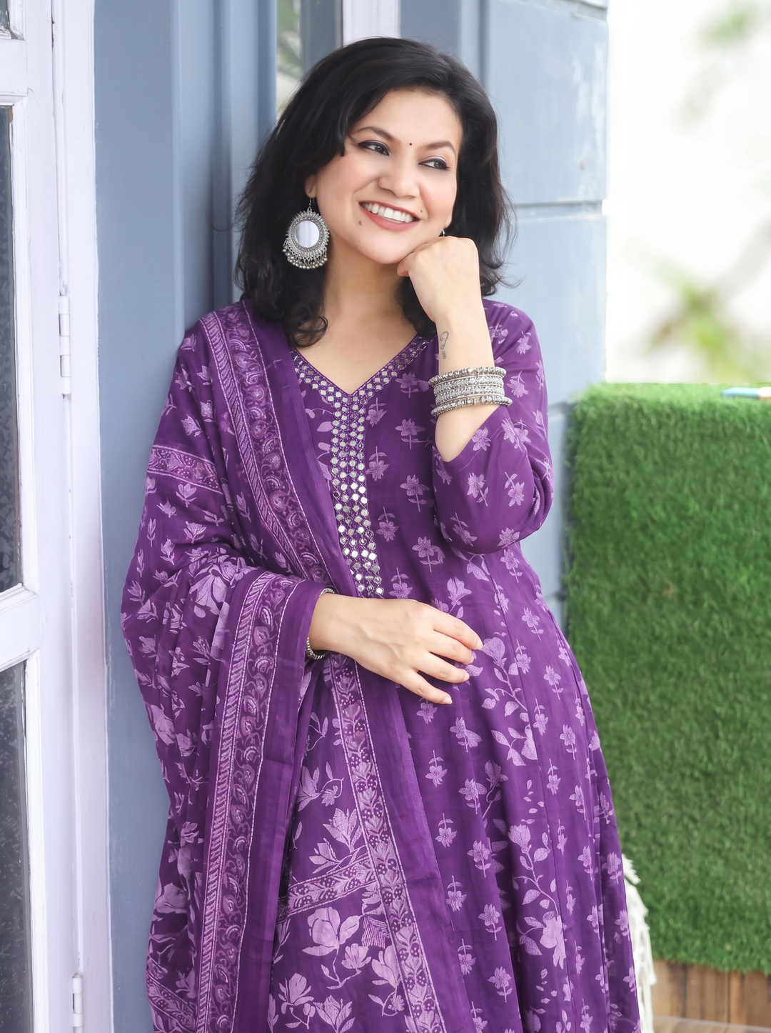 Bella Berry Purple Patra Mul Cotton 3 Piece Set
