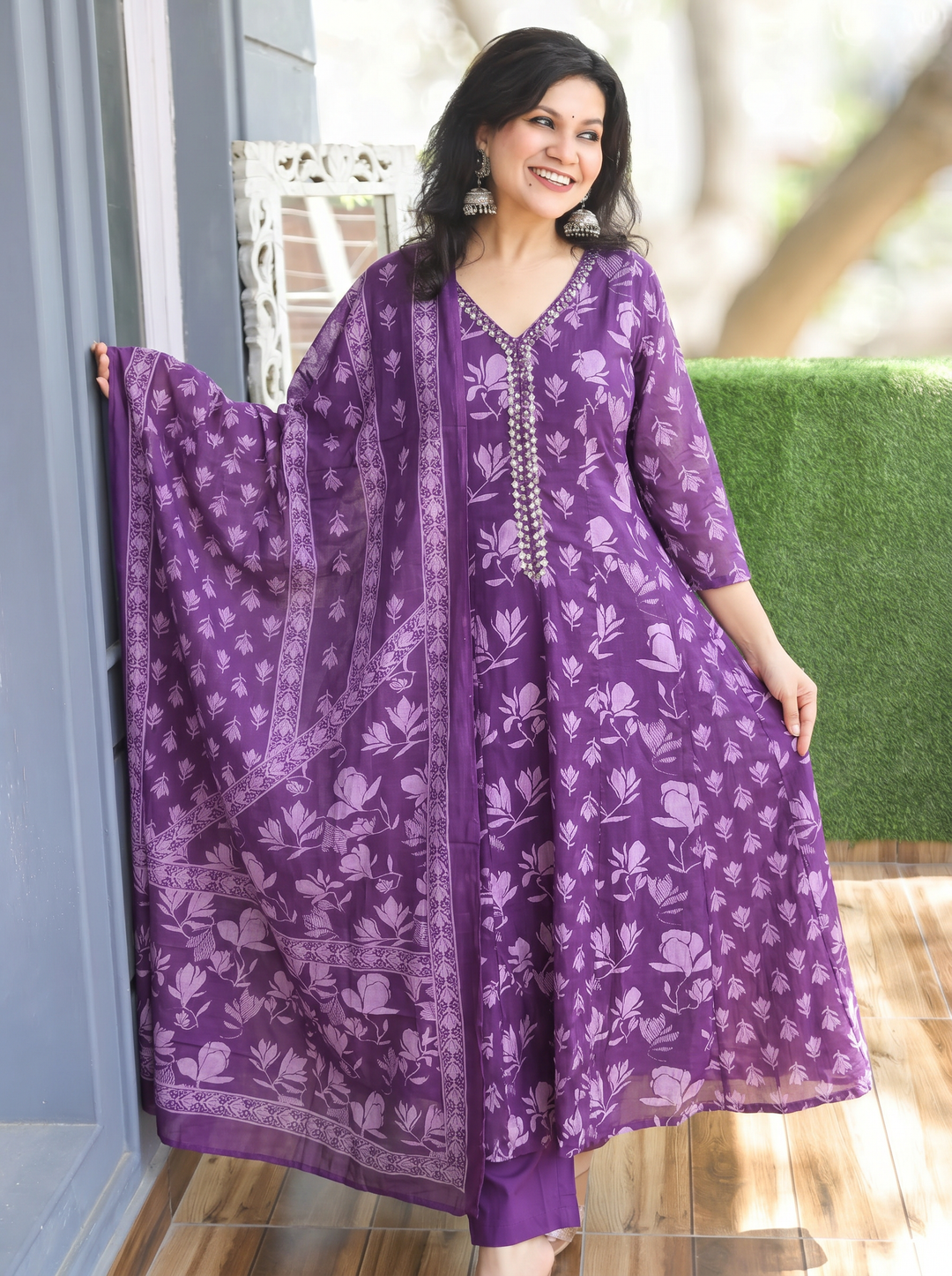 Bella Berry Purple Patra Mul Cotton 3 Piece Set