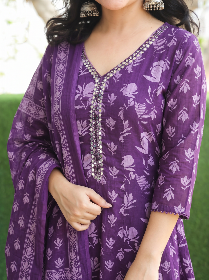 Bella Berry Purple Patra Mul Cotton 3 Piece Set